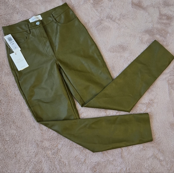 The Melina Wilfred Olive Green Avocado Women's Vegan Leather Pants Skinny Leg - Picture 2 of 9